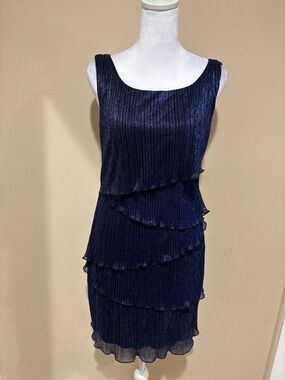 connected apparel Navy Blue Sleeveless Tiered Pleated Mini Dress